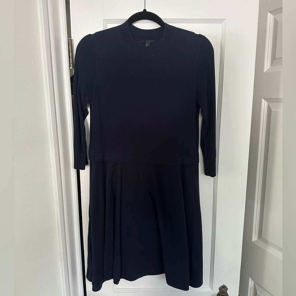 COS Navy Layered Knit 3/4 Sleeve Dress